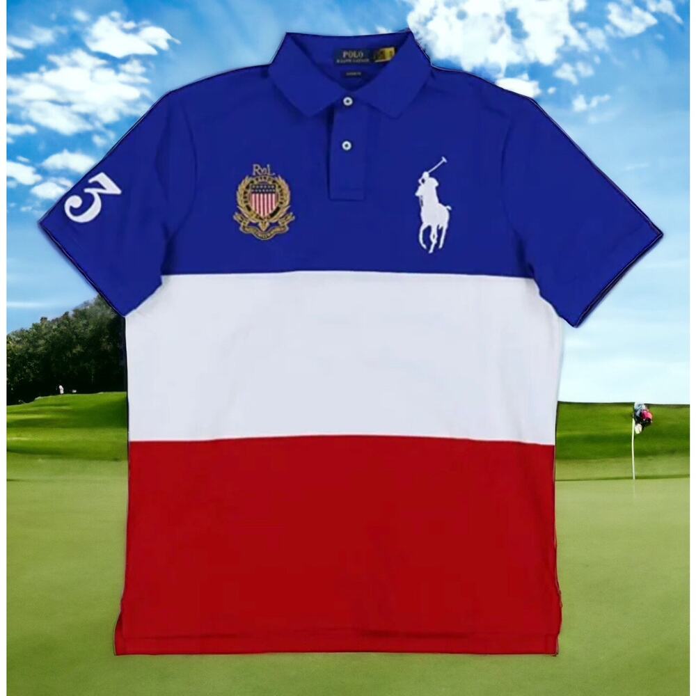 Polo Ralph Lauren Big Pony Crest RRL Polo Shirt Striped Classic MENS Large NEW
